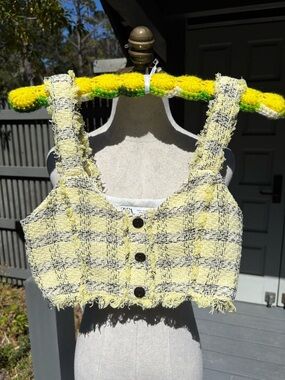 Zara Bustier Yellow Woven Thread Top